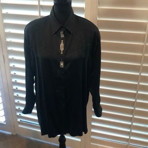 Dressy black silk long sleeve blouse w: bling. WOW